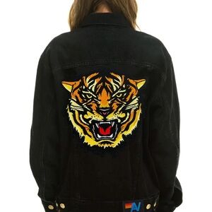 Aviator Nation Dreamland Tiger Black Denim Vintage Jacket/MRSP $670